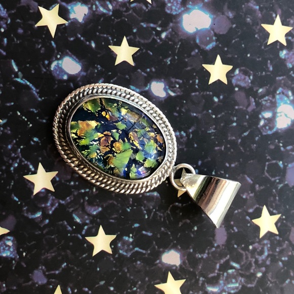 Blue, Green & Gold Confetti Lucite Pendant - Picture 1 of 7